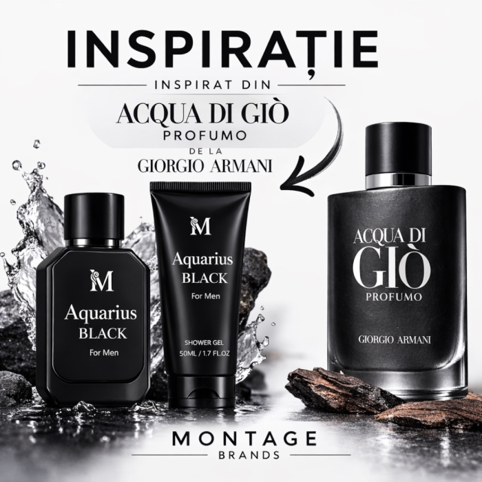 Set Cadou Bărbați Aquarius Black – Inspirat din Acqua di Giò Profumo Giorgio Armani | Parfum + Gel de Duș | Montage Brands [2]