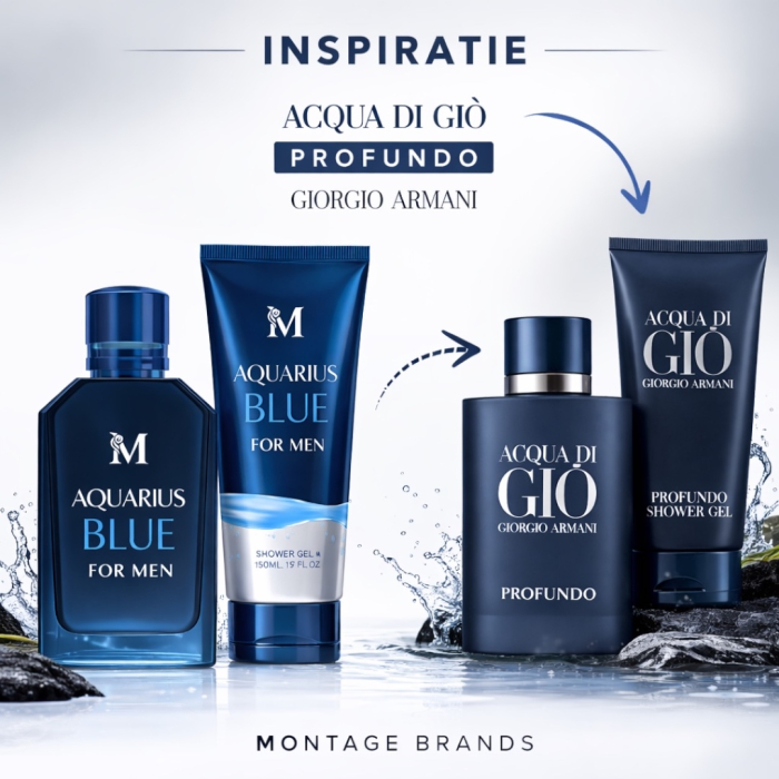 Set Parfum Bărbați Aquarius Blue – Inspirat din Acqua di Giò Profondo Giorgio Armani | Apă de Parfum + Gel de Duș | Set Cadou Bărbați – Montage Brands [2]