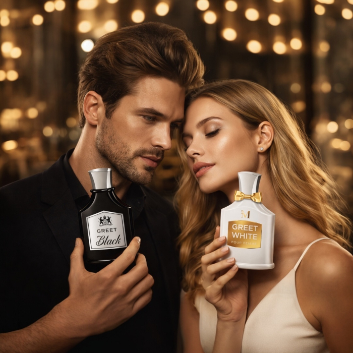 Set Parfumuri Bărbați și Femei Greet Black + Greet White 2 x 100 ml – Inspirate din Creed | Parfumuri Persistente Cuplu, Floral Fructat & Lemnos Aromatic – Montage Brands [5]