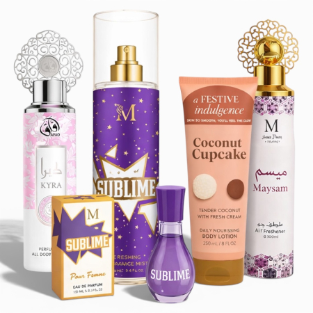 Seturi si Pachete - Set Cadou Femei 5 Produse Dulci si Florale – Parfum Body Mist Lotiune si Air Freshener Cadou Ideal