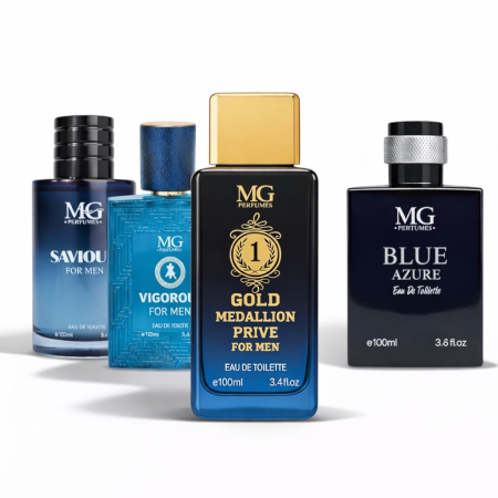 Seturi si Pachete - Set 4 parfumuri bărbați inspirate din Sauvage, Versace Eros, 1 Million și Bleu de Chanel – 4 x 100 ml – MG Perfumes