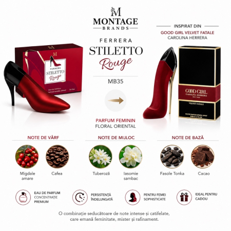 Ferrera Stiletto Rouge – Inspirat din Good Girl Velvet Fatale de la Carolina Herrera | 100 ml | Pentru femei – Montage Brands [1]