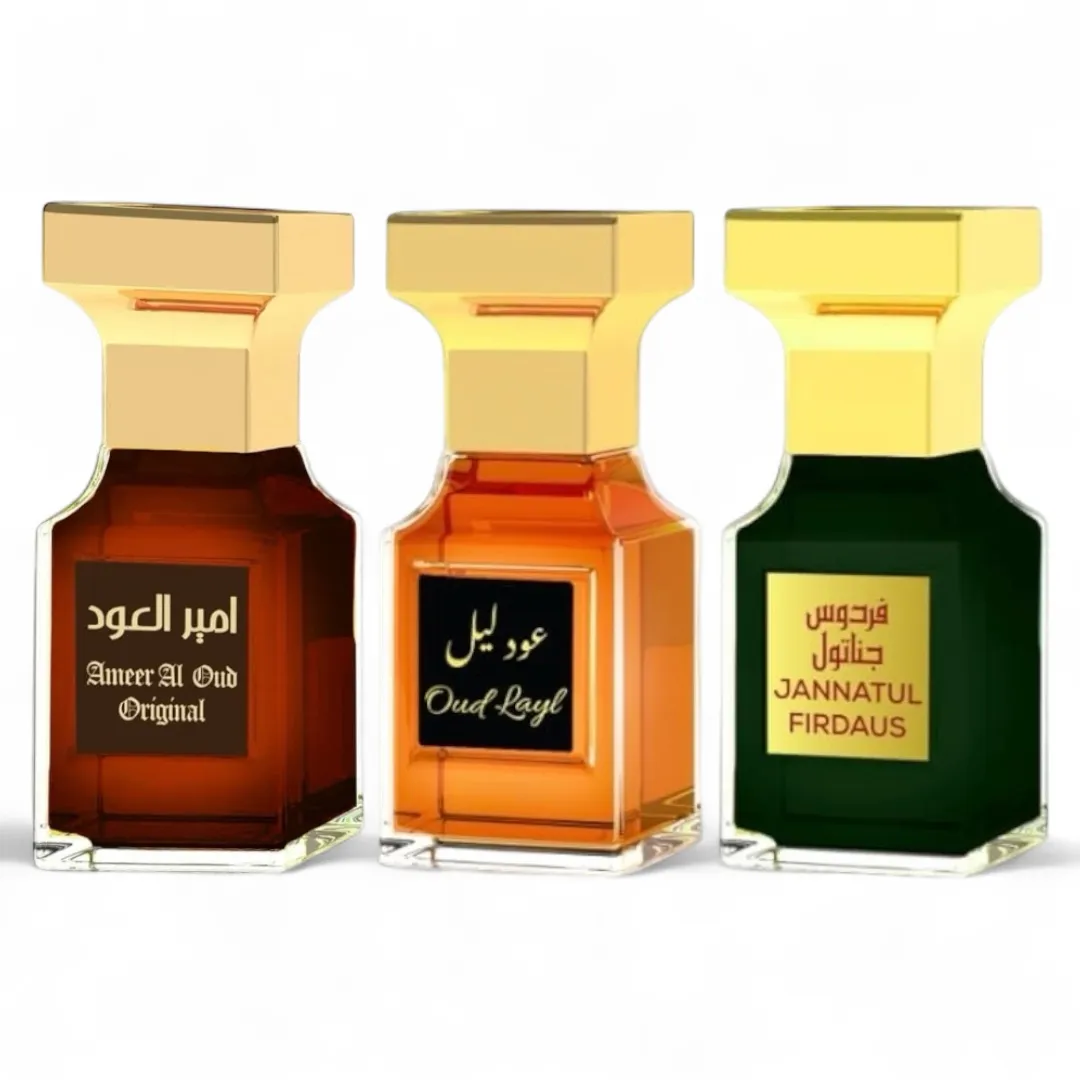 Seturi si Pachete - Set 3 Parfumuri Orientale fără Alcool – Extracte Concentrate pe Bază de Ulei 20 ml Roll-on – Ameer Al Oud, Oud Layl, Jannatul Firdaus Roll-on 20 ml