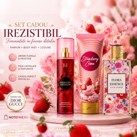 Ofertele Lunii - Set Cadou Femei Irezistibil – Parfum 100 ml + Body Mist + Lotiune | Inspirat din Dior & Gucci