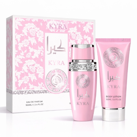 Seturi si Pachete - Set Cadou Parfum Femei AFAQ KYRA Eau de Parfum 100ml + Body Lotion 150ml – Parfum Dulce Fructat Vanilat