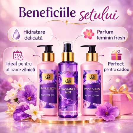 Set Cadou Femei cu Parfum și Loțiune de Corp – Impression Collection | Shower Gel 250 ml, Fragrance Mist 225 ml, Body Lotion 250 ml [1]