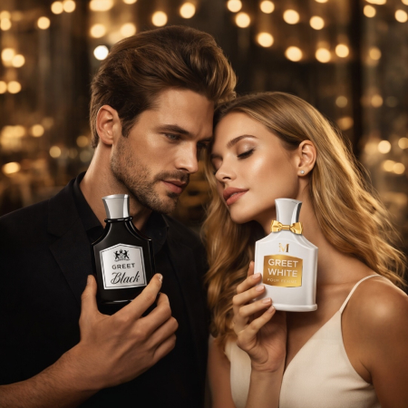 Set Parfumuri Bărbați și Femei Greet Black + Greet White 2 x 100 ml – Inspirate din Creed | Parfumuri Persistente Cuplu, Floral Fructat & Lemnos Aromatic – Montage Brands [4]