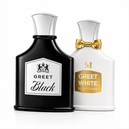 Seturi si Pachete - Set Parfumuri Bărbați și Femei Greet Black + Greet White 2 x 100 ml – Inspirate din Creed | Parfumuri Persistente Cuplu, Floral Fructat & Lemnos Aromatic – Montage Brands