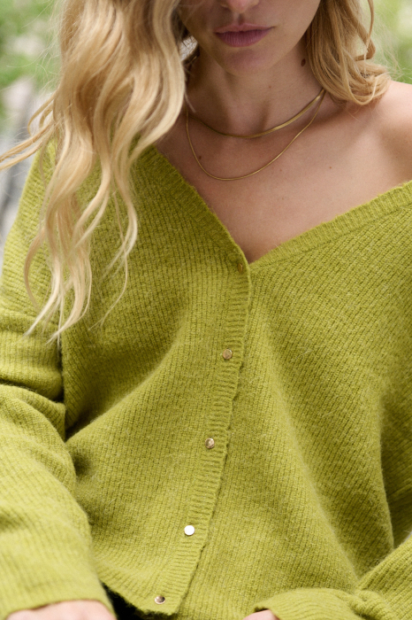 Cardigan din Blend de lana si alpaca, cu nasturi aurii, V-neck, purtare 2-in-1 (fata/spate) [2]