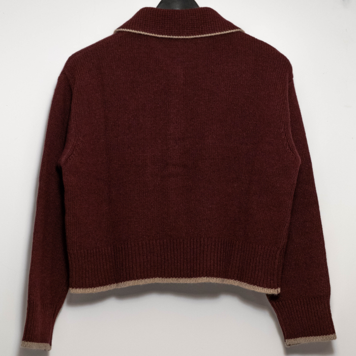 Pulover crop din blend de lana, vascoza si cashmere, cu guler polo si buzunare frontale [3]