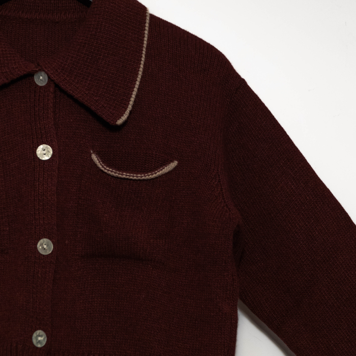 Pulover crop din blend de lana, vascoza si cashmere, cu guler polo si buzunare frontale [2]