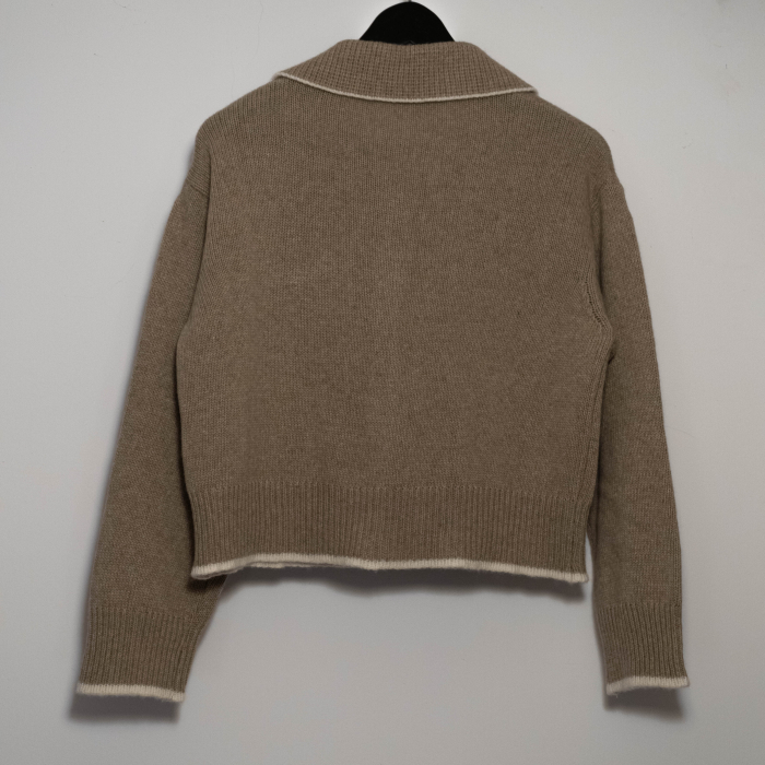 Cardigan crop din blend de lana, vascoza si cashmere, cu guler polo si buzunare frontale [3]