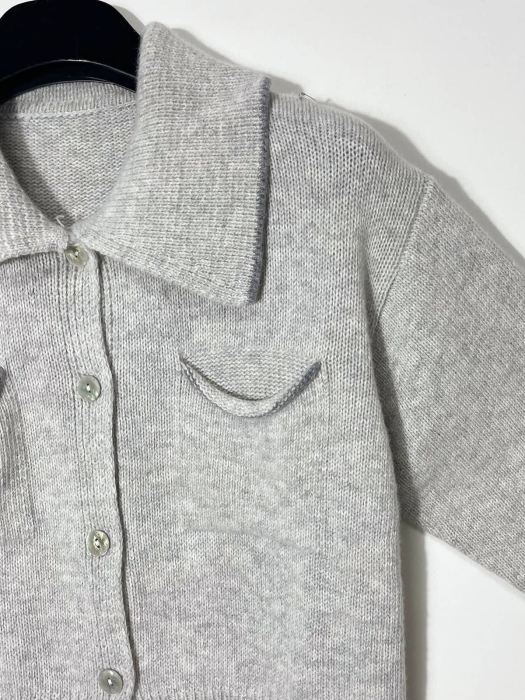 Elegance – Cardigan crop din lână, vâscoză și cashmere cu guler polo [2]