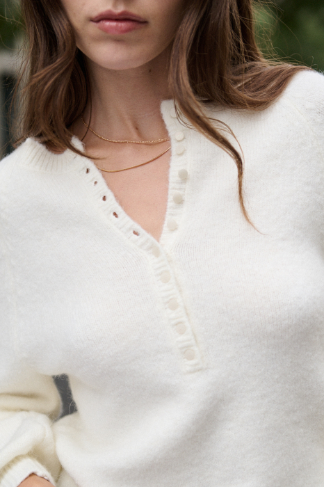 Pulover din blend de lana si alpaca, maneci bufante, cu nasturi [2]