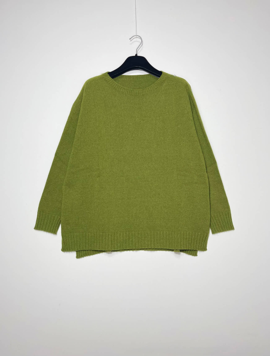 Pulover plus size din blend de lana, vascoza si cashmere, cu decolteu rotund si slituri laterale [1]