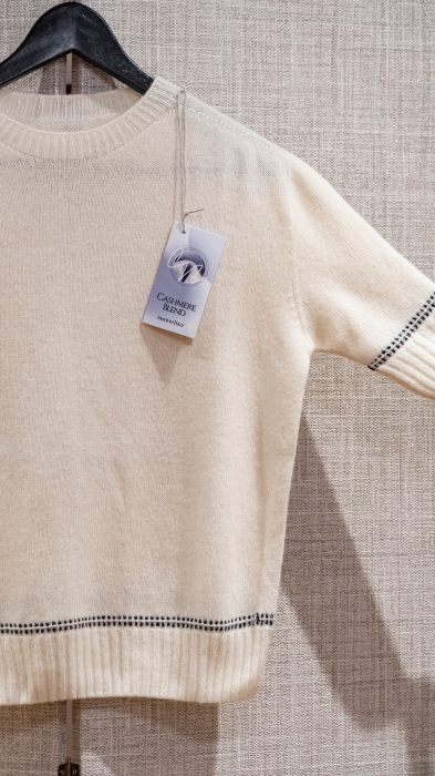 Pulover subtire cu guler rotund si maneci scurte, din blend de lana, vascoza si cashmere [2]