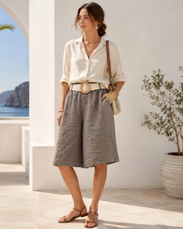 Pantaloni Bermude - Amy Fashion – Pantaloni bermuda din 100% in cu croiala larga