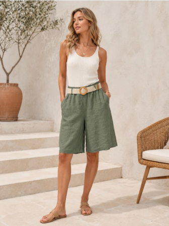 Fuste pantalon - Amy Fashion – Pantaloni bermuda din 100% in cu croiala larga