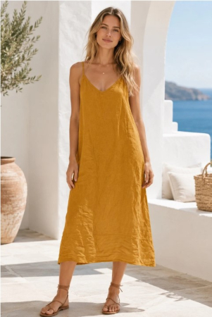 Rochii - Amy Fashion – Rochie midi de vara cu bretele si decolteu in V