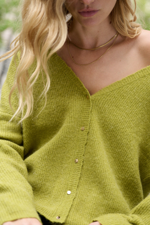 Cardigan din Blend de lana si alpaca, cu nasturi aurii, V-neck, purtare 2-in-1 (fata/spate) [1]