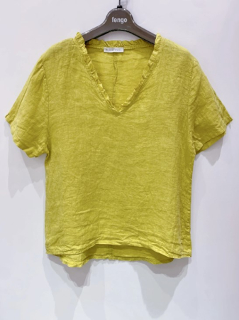 Bluze - Bluza dama Fengo din 100% in cu decolteu V si volane verde