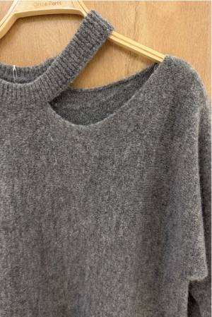 Orice - Pulover cu decupaj la umar, lana si vascoza, Dark Gray [2]