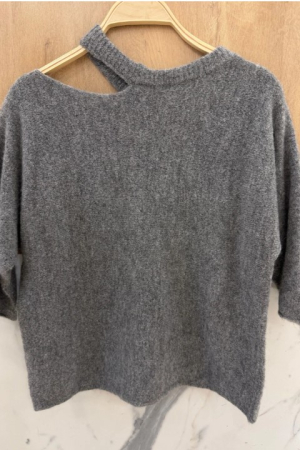 Orice - Pulover cu decupaj la umar, lana si vascoza, Dark Gray [3]