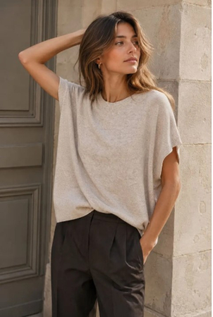 Pulovere - Orice - Pulover fara manaeci, cu cashmere, lana si vascoza, Beige