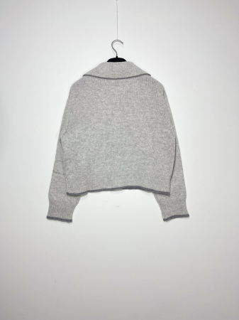Elegance – Cardigan crop din lână, vâscoză și cashmere cu guler polo [2]