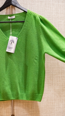 Pulover cu decolteu în V și mâneci lungi, cu textură 3D, din blend de lana, vascoza si cashmere [1]