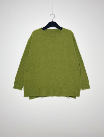 Cardigane si Pulovere - Pulover plus size din blend de lana, vascoza si cashmere, cu decolteu rotund si slituri laterale