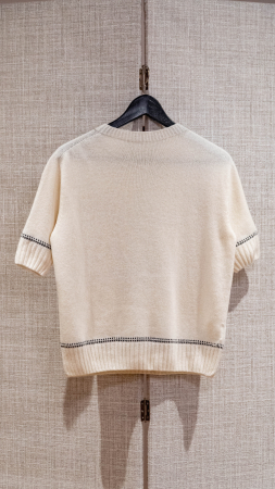 Pulover subtire cu guler rotund si maneci scurte, din blend de lana, vascoza si cashmere [2]