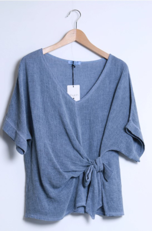 Bluze - Shyloh – Bluza din in si bumbac cu nod lateral si decolteu rotund