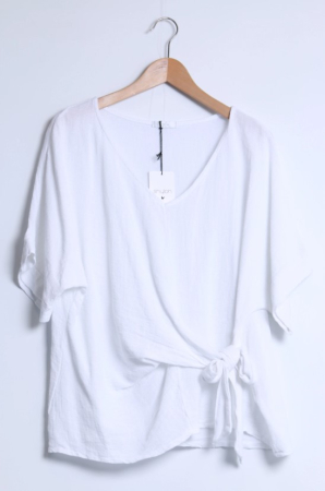 Bluze - Shyloh – Bluza din in si bumbac cu nod lateral si decolteu rotund