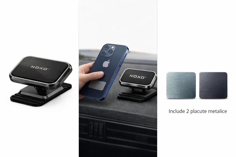 Suport Auto Magnetic Telefon NOXO HDN-2, Rotatie 360°, Ultra Slim, Montare Bord, Include Placute Metalice [2]