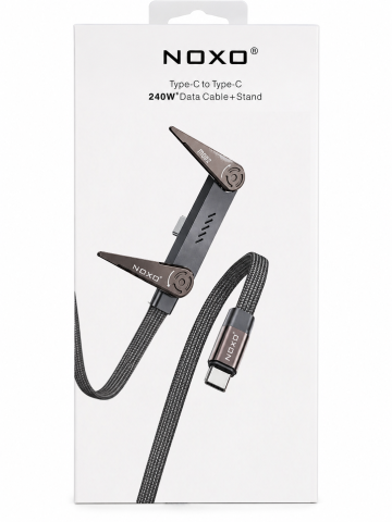 Cabluri de incarcare rapida USB-C - Cablu USB-C la USB-C NOXO CN-14 240W 1.5m Flat Gri cu Suport Telefon Pliabil E-Marker