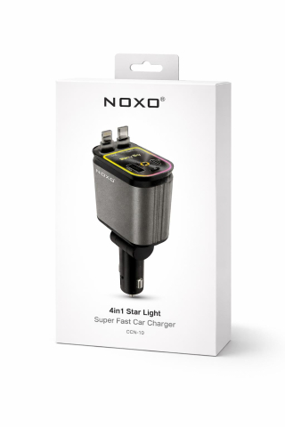 Incarcator Auto Rapid NOXO CCN-10 66W, 4 in 1 cu Cablu USB-C si Lightning Retractabil, USB-C + USB-A Car Charger pentru iPhone, Samsung, Xiaomi [1]