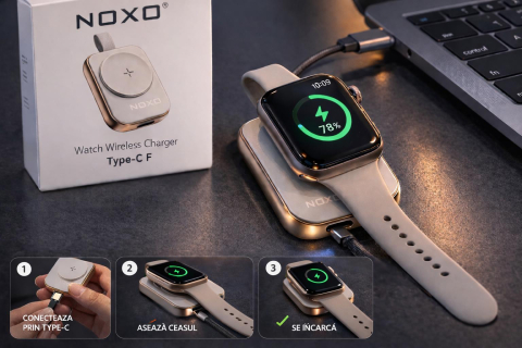 Incarcator Wireless Smartwatch - Incarcator Wireless Apple Watch NOXO WCHN-1F Magnetic USB-C Smartwatch Charger Compatibil Apple Watch Series 1-9