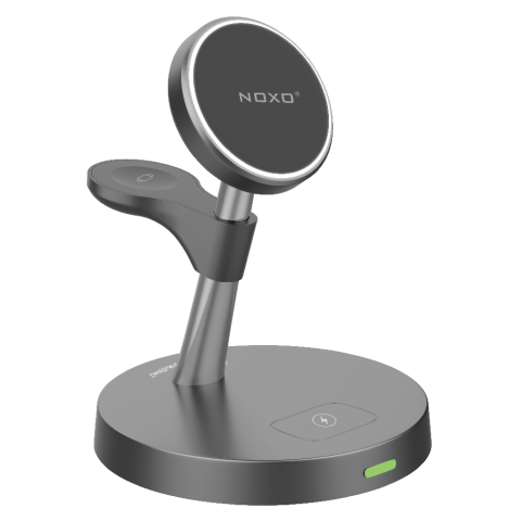 Incarcatoare Wireless - Statie Incarcare Wireless Magnetica 5 in 1 NOXO WCHN-2 15W MagSafe cu Veioza LED