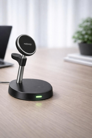 Incarcatoare Wireless - Statie Incarcare Wireless Magnetica 5 in 1 NOXO WCHN-2 15W MagSafe cu Veioza LED