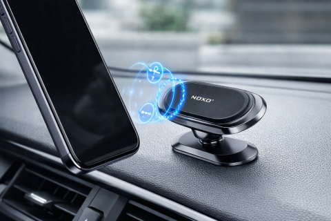 Suport Auto Magnetic Telefon NOXO HDN-1, Rotatie 360°, Montare Bord, Design Slim, Include 2 Inele Metalice [2]