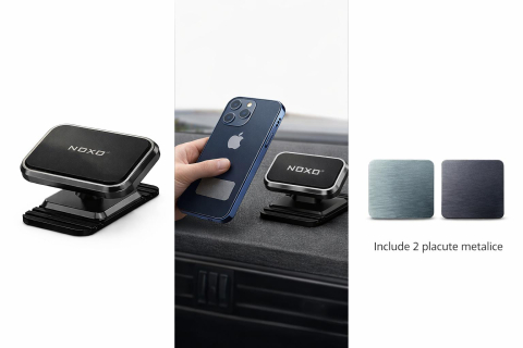 Suport Auto Magnetic Telefon NOXO HDN-2, Rotatie 360°, Ultra Slim, Montare Bord, Include Placute Metalice [1]