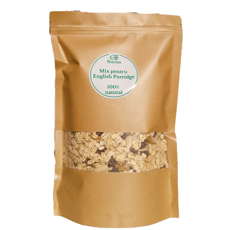 Musli, cereale & ceai - Mix pentru English Porridge - cu fulgi de ovaz, stafide, merisoare, miez de nuca si fulgi de migdale