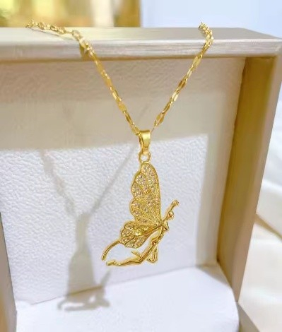 Lantisor dama din otel inoxidabil,  placat cu aur 18k, delicat, cu pandantiv fluturas [2]