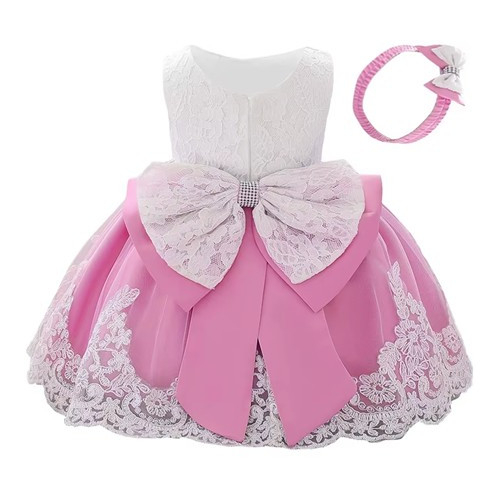 Rochie Botez, roz, cu broderie si accesoriu pentru cap.Marime 70 cm 3-6 l [2]