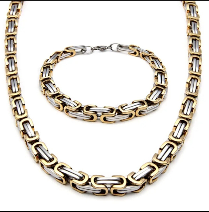 Set bărbătesc  ,bicolor,din oțel inoxidabil – colier și brățară cu design impunător [4]