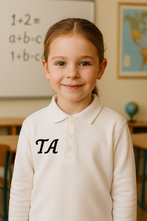 Haine Copii - Bluza alba polo, 100% bumbac cu logo TA BRODAT