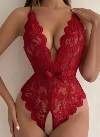 Fara categorie - Body sexy din dantela, rosu, lenjerie sexy