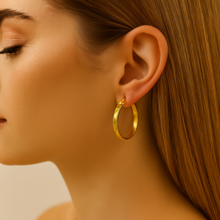 BIJUTERII PLACATE CU AUR - Cercei dama din otel inoxidabil placati cu aur diametru 3 cm