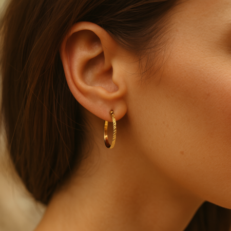 BIJUTERII PLACATE CU AUR - Cercei rotunzi, din otel inoxidabil. placati cu aur , diametru 2 cm